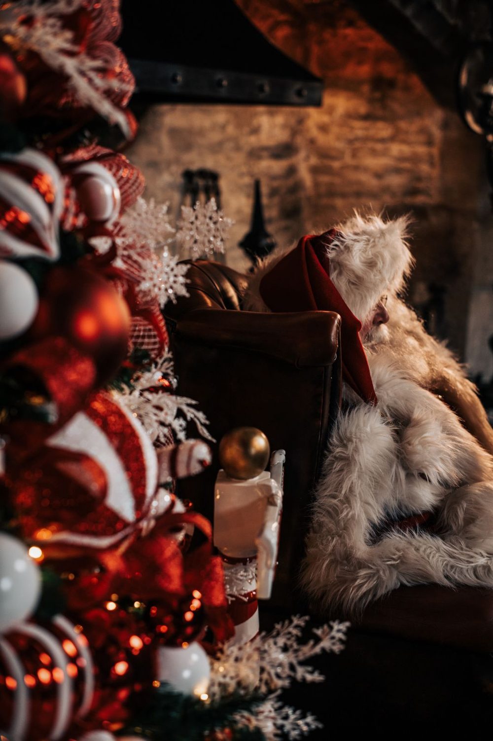 Santa's cabin, warm and glowing with festive light