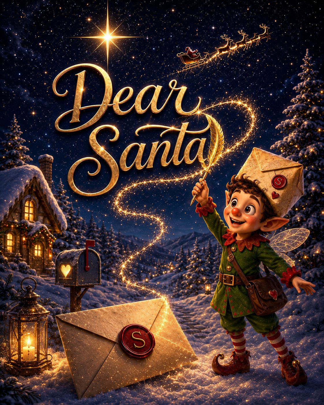 Key art — Quill sends a sealed letter into the starlit sky above a snow-covered cottage