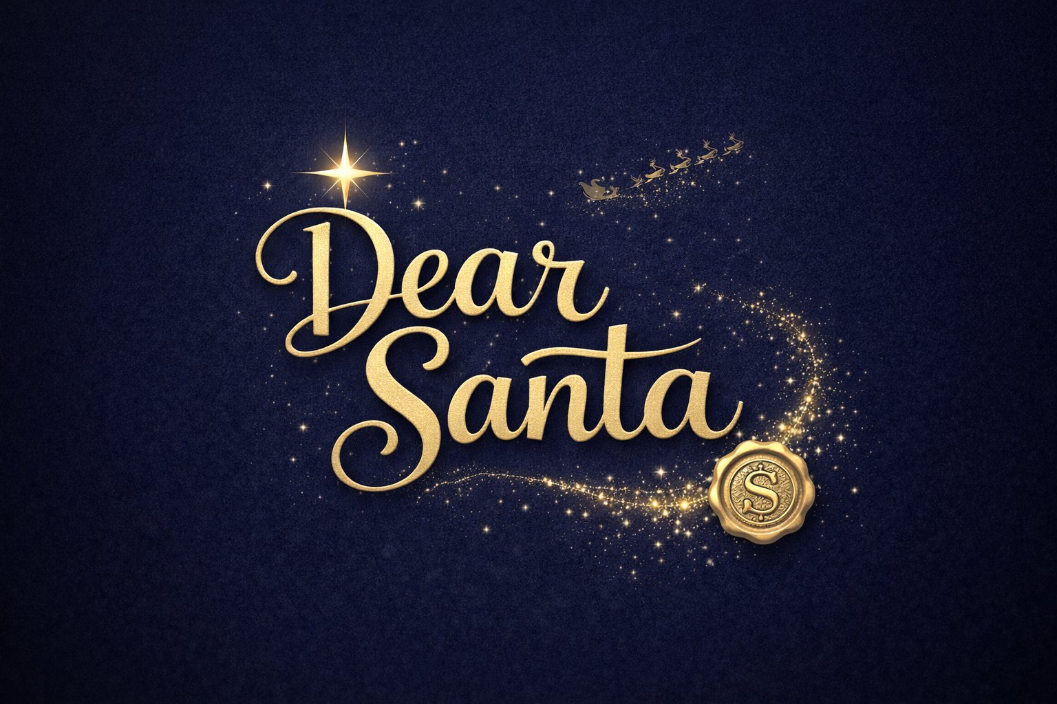 Dear Santa logo — gold script with sparkle trail and wax seal