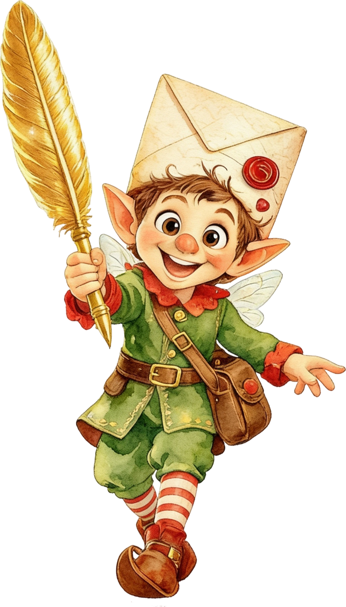 Quill the letter sprite, holding his golden quill